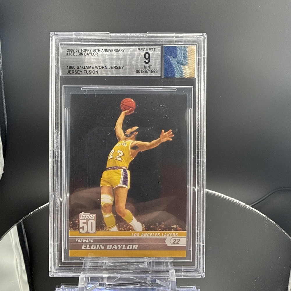 1960-67 Game Worn Jersey Patch - 2007-2008 Topps 50th Elgin Baylor BGS 9